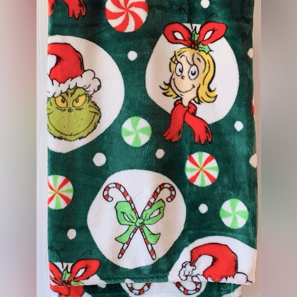 Dr Seuss The Grinch Christmas Holiday Circles Throw Blanket - Picture 4 of 6